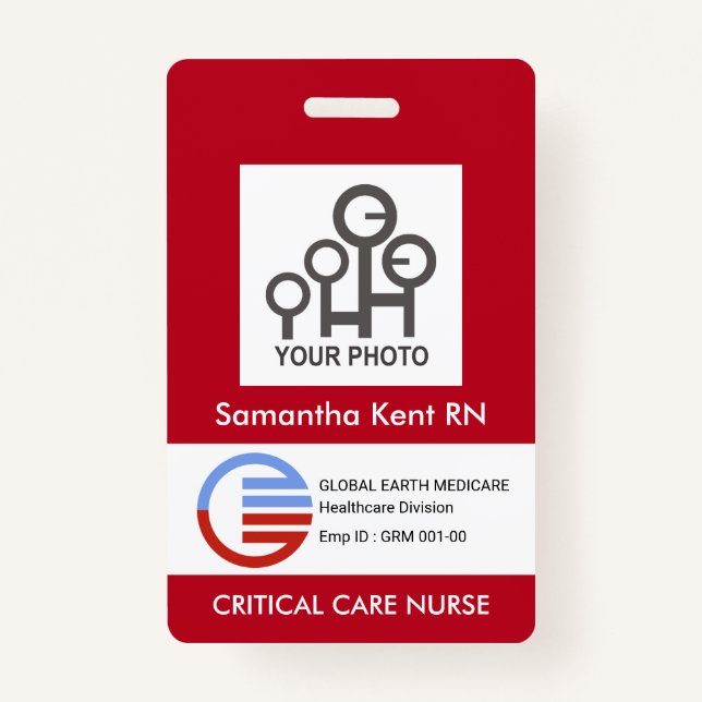 Red White Box Foto Template Mitarbeiter Krankenwag Ausweis (Vorderseite)