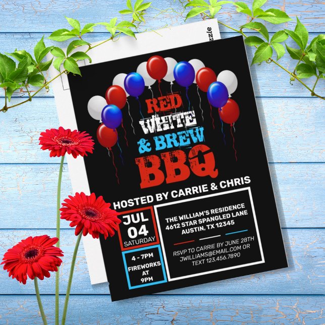 Red White & Brew BBQ 4 juillet Fête Invitation (RED, WHITE & BREW BBQ 4TH OF JULY PARTY INVITATION)