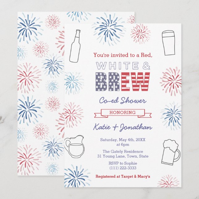 Red White & Brew Paare Polterabend Party Einladung (Vorne/Hinten)