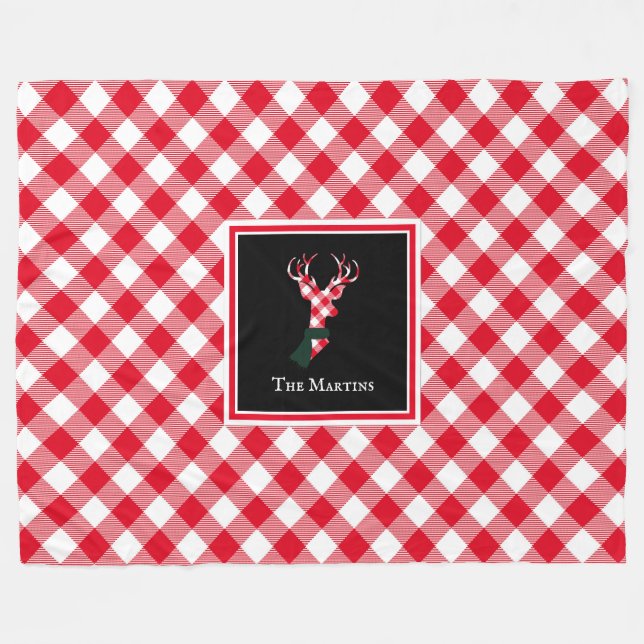 Red & White Buffalo Kariert Rentier Personalisiert Fleecedecke (Vorderseite (Horizontal))
