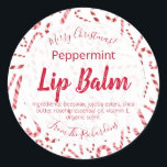 Red White Candy Cane Christmas Lip Balm Labels Runder Aufkleber<br><div class="desc">Peppermint duftende Lippenbalsam wird den Weihnachtsgeist wochenlang einbringen,  wenn man Lippenbalsam für Freunde und Familie schafft. Um es lustig und festlich zu machen,  fügen Sie einfach diese tanzenden Bonbonetiketten in Ihre Röhren und Töpfe Ihrer handgemachten Lippenbalsam ein.</div>