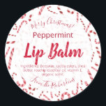 Red White Candy Cane Christmas Lip Balm Labels Runder Aufkleber<br><div class="desc">Peppermint duftende Lippenbalsam wird den Weihnachtsgeist wochenlang einbringen,  wenn man Lippenbalsam für Freunde und Familie schafft. Um es lustig und festlich zu machen,  fügen Sie einfach diese tanzenden Bonbonetiketten in Ihre Röhren und Töpfe Ihrer handgemachten Lippenbalsam ein.</div>