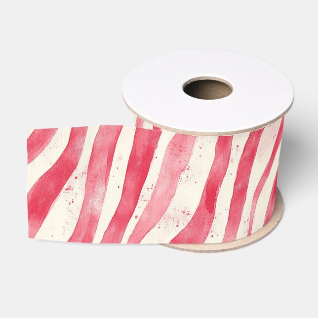 Red White Candy Cane Stripes Christmas Ripsband (Spule)
