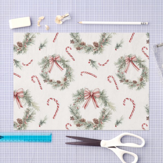 Red White Candy Canes Christmas Wreaths Seidenpapier (Handwerk)
