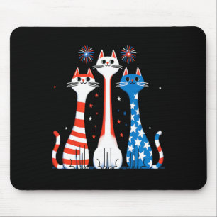 Red White Cats Usa Flag Feuerwerk 4. Juli Mousepad