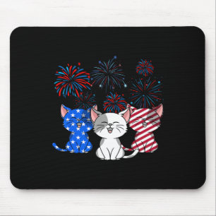 Red White Cats Usa Flag Feuerwerk 4. Juli Mousepad