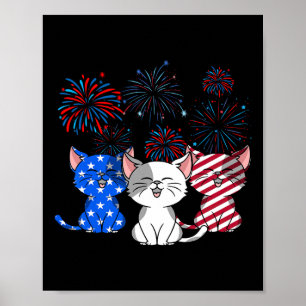 Red White Cats Usa Flag Feuerwerk 4. Juli Poster