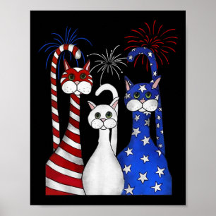 Red White Cats Usa Flag Feuerwerk 4. Juli Poster