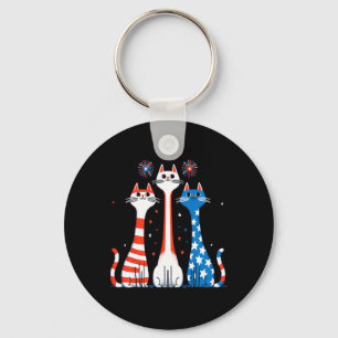 Red White Cats Usa Flag Feuerwerk 4. Juli Schlüsselanhänger