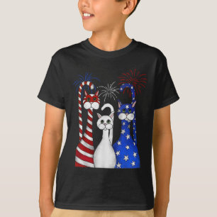 Red White Cats Usa Flag Feuerwerk 4. Juli T-Shirt