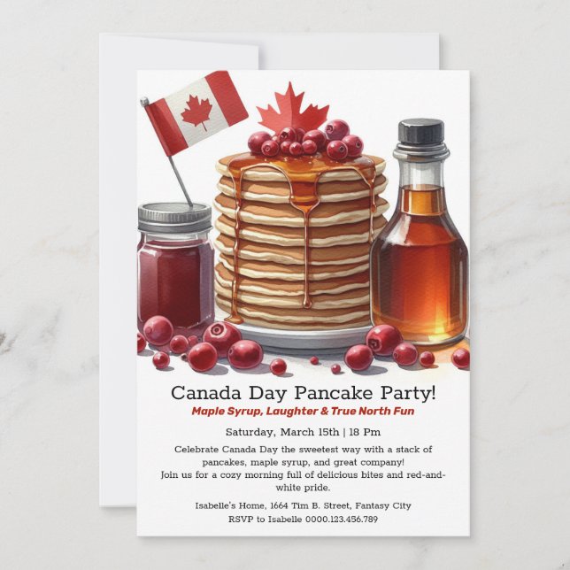 Red & White Celebration Canada Day Pancake Party Einladung (Vorderseite)