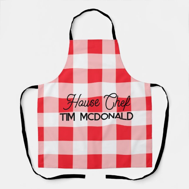 Red White Check Gingham HOUSE CHEF Schürze (Vorderseite)