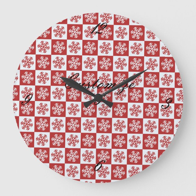 Red/white check snowflake pattern Thunder_Cove Große Wanduhr (Vorderseite)