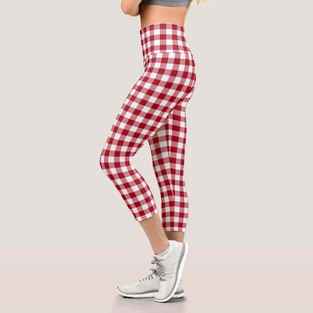 Red White Checkered Gingham Kariertes Muster Capri Leggings (Links)