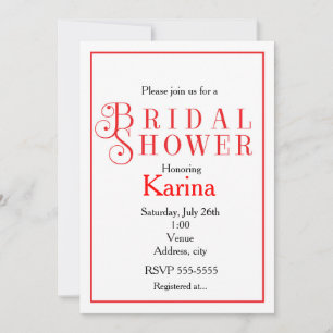 Red & White Chic Classy Bridal Douche Invitation
