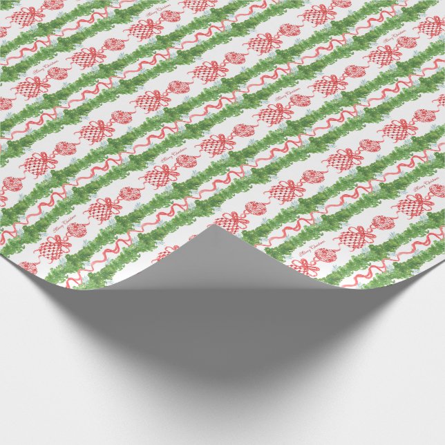 Red & White Chinoiserie Garland Grandmillennial Geschenkpapier (Ecke)