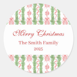 Red & White Chinoiserie Garland Grandmillennial Runder Aufkleber