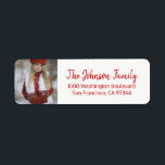 Red White Christmas Add FOTO Rücksendeadresse<br><div class="desc">Elegante und klassische Rückgabetiketten für Weihnachten (Weihnachten) Feierabend Grußkarten / Umschläge. Fügen Sie Foto oder anderes Bild hinzu. Moderne rote Buchstaben für Familienname und Adresse. Buchstabenfarbe und Schriftart können geändert werden.</div>