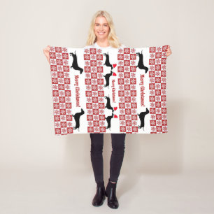 Red & White Christmas Dackel Fleece Blanket
