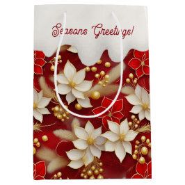Red White Christmas Floral Pattern#17 ID1009 Mittlere Geschenktüte