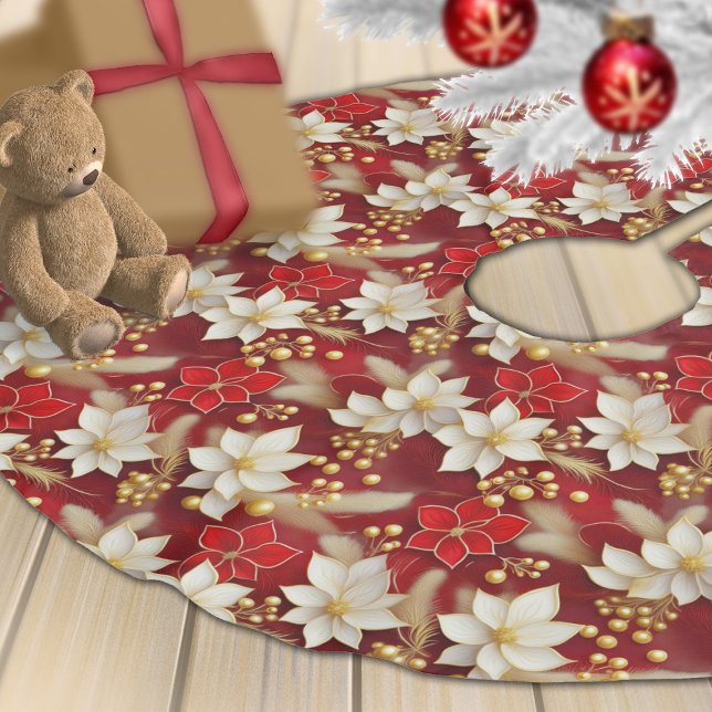Red White Christmas Floral Pattern#17 ID1009 Polyester Weihnachtsbaumdecke (Von Creator hochgeladen)