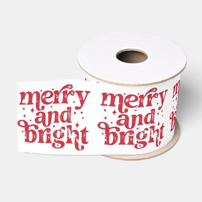 Red & White Christmas Merry & Bright Holiday Ripsband (Spule)