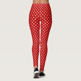 Red & White Christmas Polka Dot Pattern Long Leggings