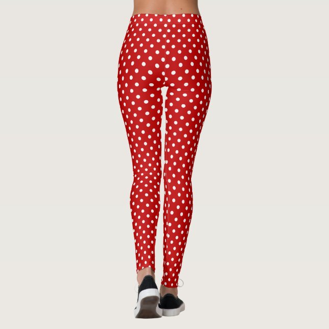 Red & White Christmas Polka Dot Pattern Long Leggings (Rückseite)