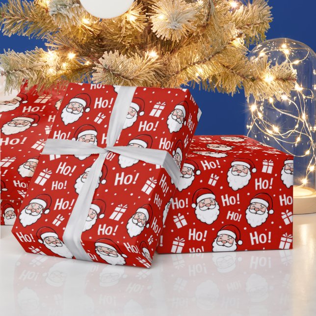 Red & White Christmas Santa Claus Pattern Geschenkpapier (Feiertage)