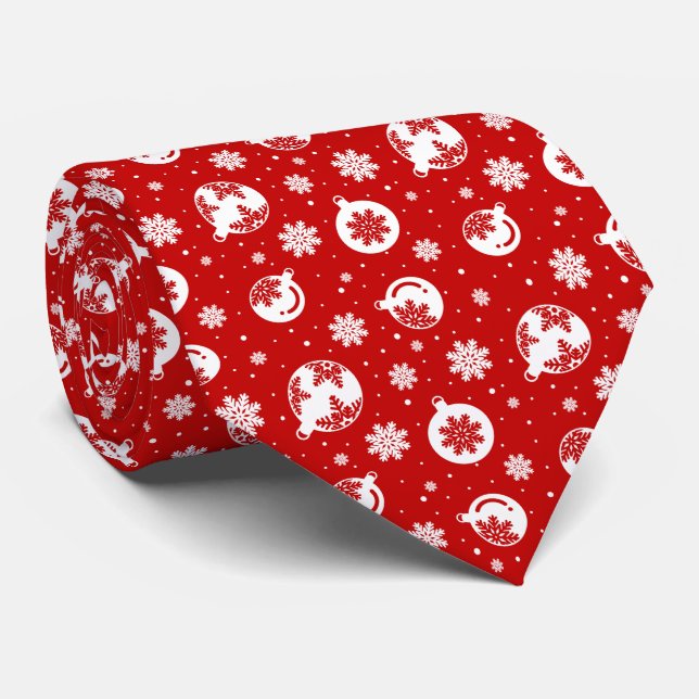 Red & White Christmas Snowflake auf Bubbles Muster Krawatte (Gerollt)