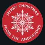 Red White Christmas Snowflake Umschlag Aufkleber<br><div class="desc">Ein festlich rot-weiße Feiertagsschneeflocken Aufkleber mit den Worten Frohe Weihnachten und Ihren Namen! Sie fügen Ihren Weihnachtskarten eine abschließende Touch hinzu. Entworfen für Sie von BlackBerry Boulevard.</div>