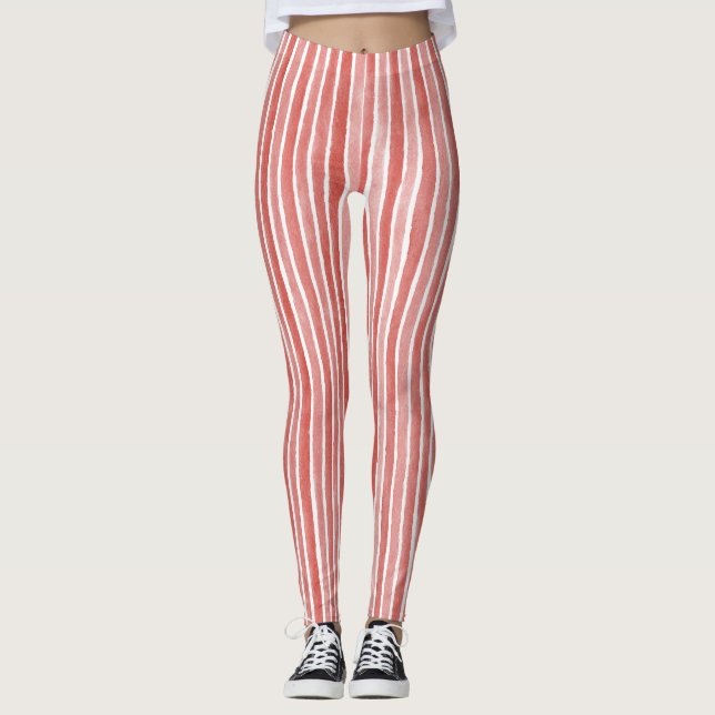 Red White Christmas Stripes Leggings (Vorderseite)