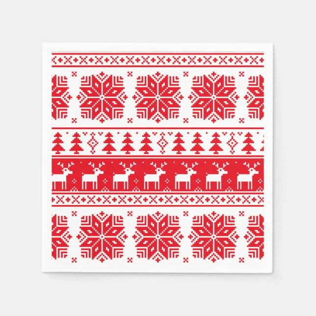 Red & White Christmas Sweater Muster Papier Napkin Serviette (Vorderseite)