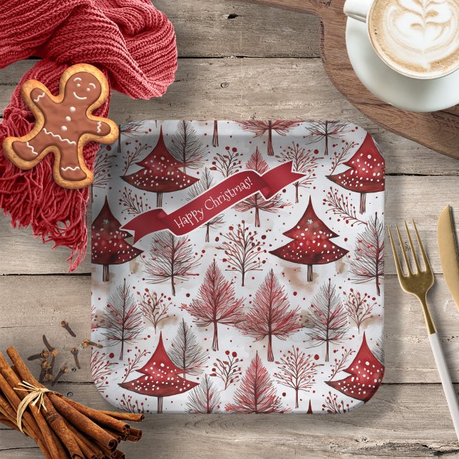 Red White Christmas Tree Pattern#4 ID1009 Pappteller (Von Creator hochgeladen)