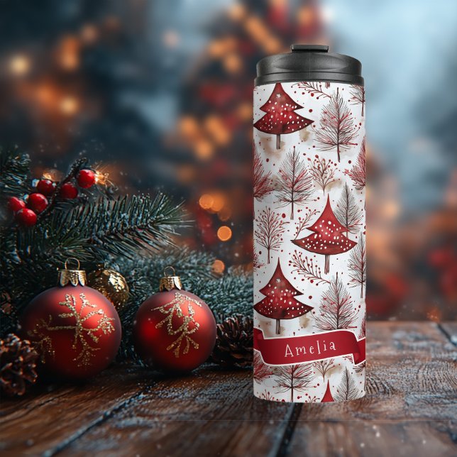 Red White Christmas Tree Pattern#4 ID1009 Thermosbecher (Von Creator hochgeladen)