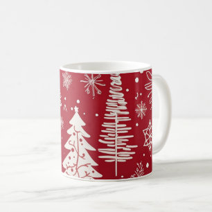 Red White Christmas Tree Snowflake Muster Kaffeetasse