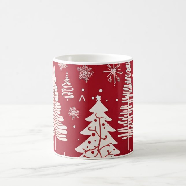 Red White Christmas Tree Snowflake Pattern  Kaffeetasse (Mittel)