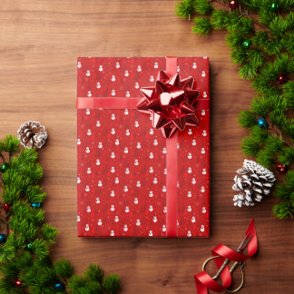 Red & White Christmas Tree und Snowman Pattern Geschenkpapier