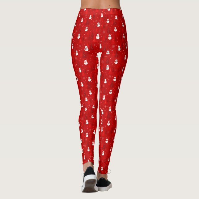 Red & White Christmas Tree und Snowman Pattern Leggings (Rückseite)