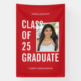 Red & White Class 2025 Foto Abschluss Banner