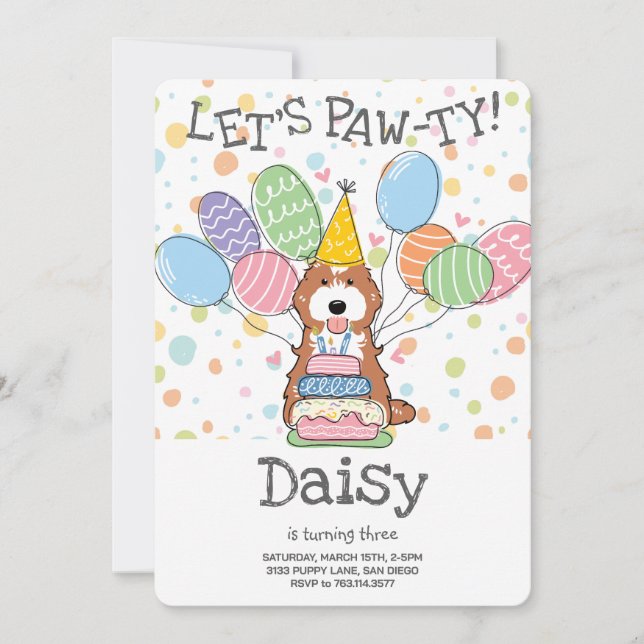 Red White Cockapoo Cavapoo Dog Birthday Party Einladung (Vorderseite)