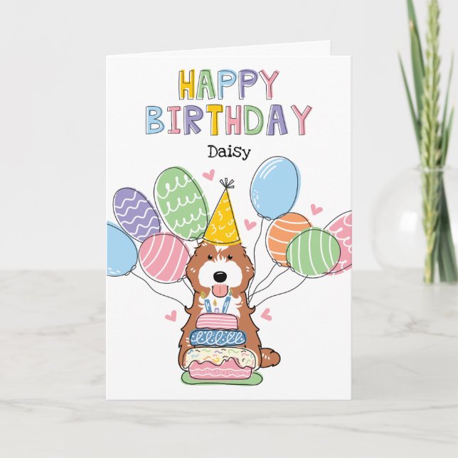 Red White Cockapoo Cavapoo Dog Happy Birthday Karte (Vorderseite)