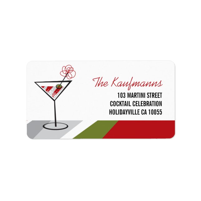 Red White Cocktail Martini Holiday Address Labels Adressaufkleber (Vorne)