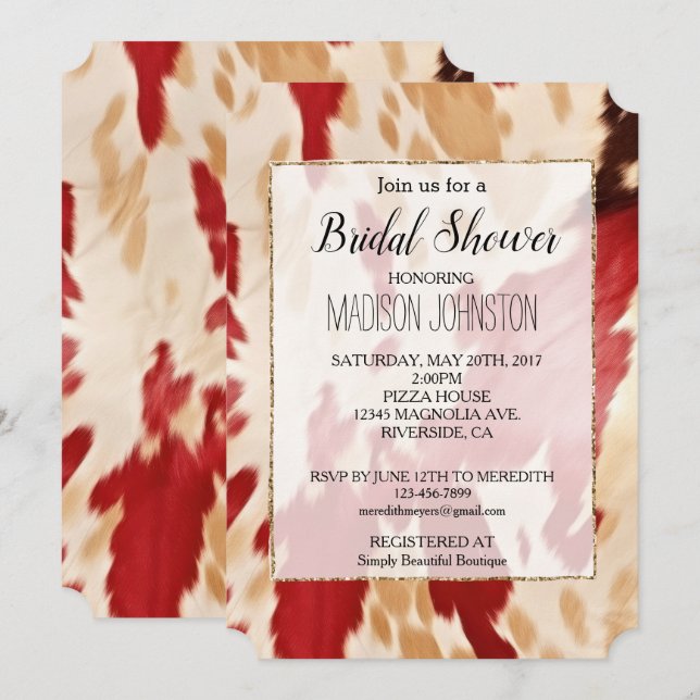 Red White Cream Western Cowhide Einladung (Vorne/Hinten)