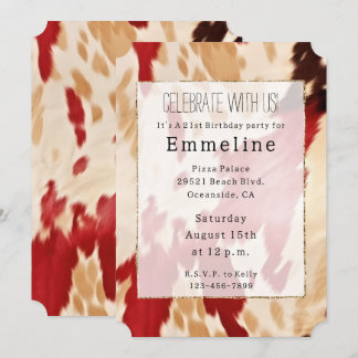 Red White Creme Western Cowhide Cowgirl Einladung