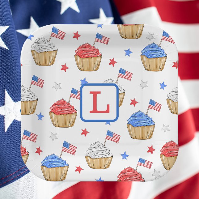 Red White Cupcake Flag Star Preppy Pappteller (Von Creator hochgeladen)