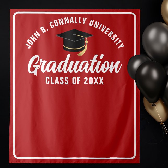 Red White Custom 2025 Graduation Party Foto Stand Wandteppich (Von Creator hochgeladen)