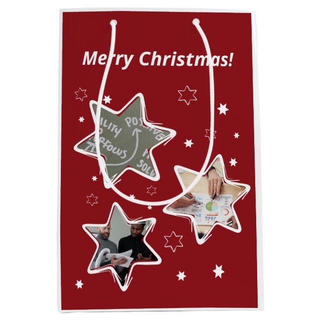 Red & White Custom Foto Weihnachten Mittlere Geschenktüte (Vorderseite)