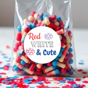 Red White & Cute 4th of July Runder Aufkleber