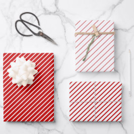 Red-White Diagonal Streifen Weihnachten Geschenkpapier Set